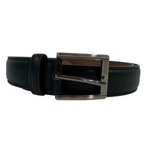 Genuine Leather Classic Black Belt Mens 46 Square Silver Toned Buckle NWOT